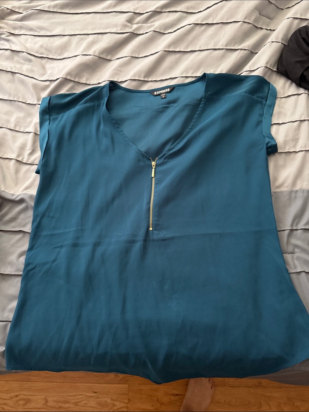 Express Teal Zip V-Neck Blouse